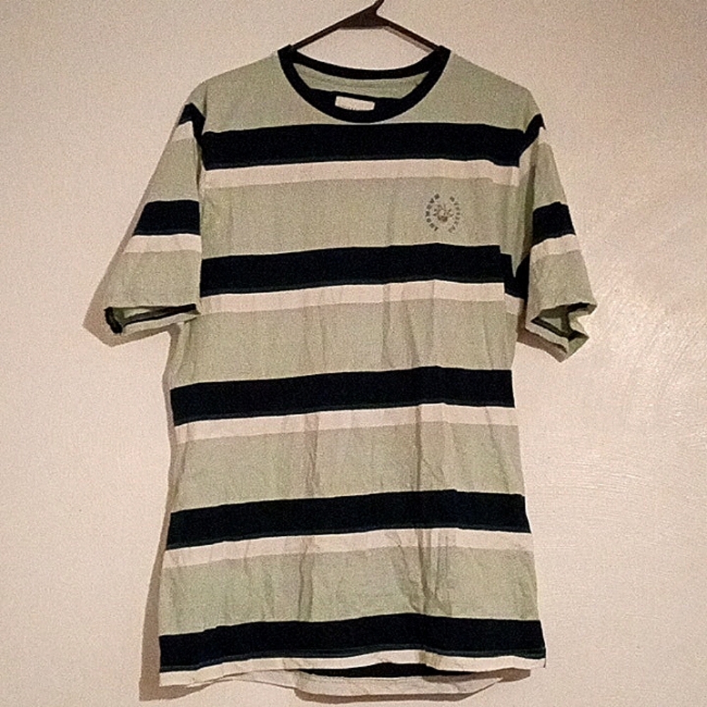 L Denim & Flower green striped shirt